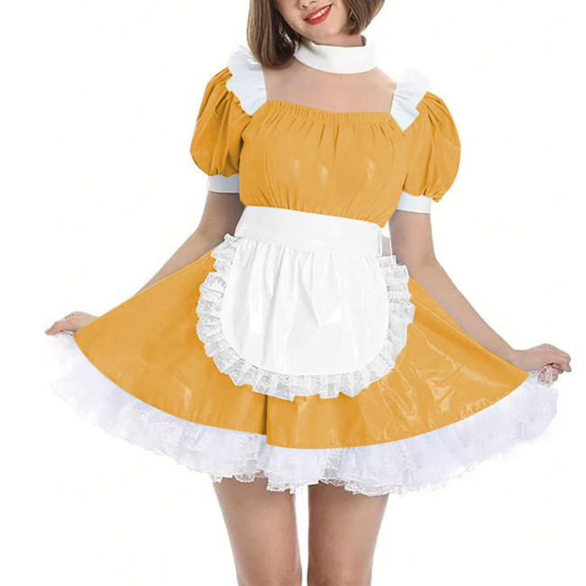 Womens Wetlook Maid Outfit Anime French Apron Lolita Maid Uniforms Cross-dresser Mini Maid Fancy Dress Cosplay Costume for Party