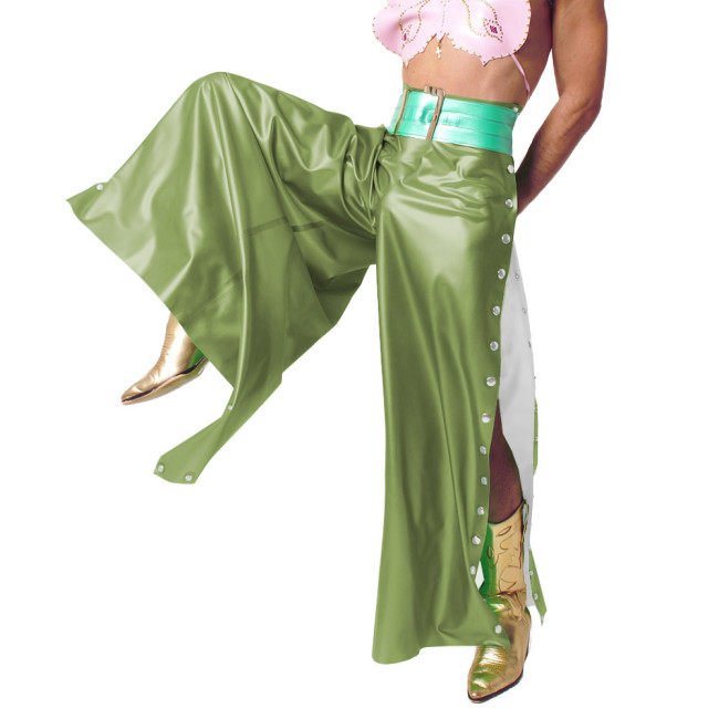 Fashion Vinyl PVC Leather Wide Leg Pants High Waist Oversize Streetwear Side Button Baggy Pants Casual Mens Womens Trousers 7XL