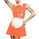 Mens Sissy Latex-look Maid Outfit Sleeveless A-line Mini Dress with Apron Unisex PVC Maid Uniforms Raves Party Cosplay Costume