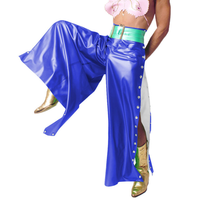 Fashion Vinyl PVC Leather Wide Leg Pants High Waist Oversize Streetwear Side Button Baggy Pants Casual Mens Womens Trousers 7XL