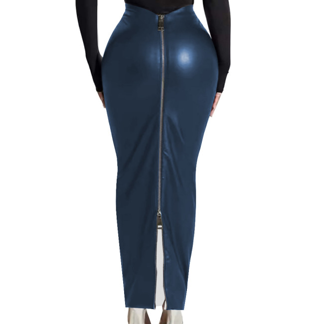 Women Ankle Length PU Skirt Lady Matte Faux Leather High Waist Tight Long Skirts Back Zipper Bodycon Pencil Skirt for Party Club