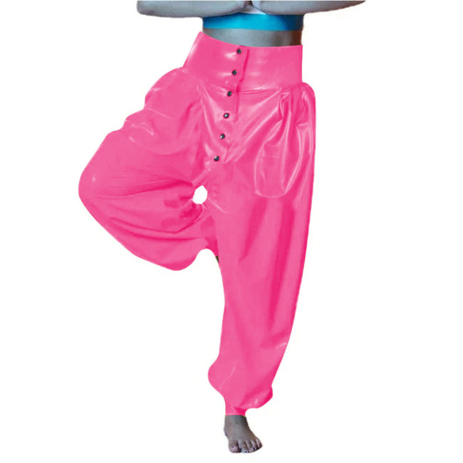 Vinyl PVC Leather Party Bloomers Pants Sissy High Waist Loose Lantern Pants Fashion Button-up Open Crotch Pants Female Trouster