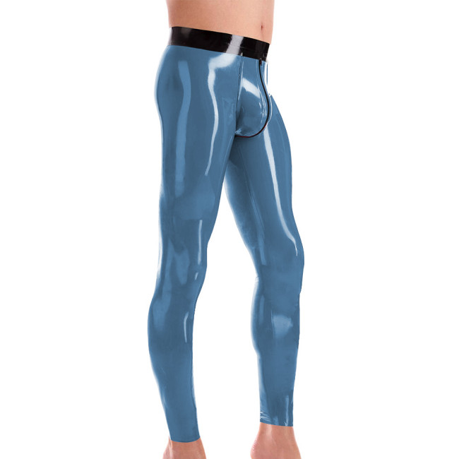 Mens PVC Leather Leggings Wetlook High Waist Club Pants Male Tights Elastic Trousers Zipper Open Crotch Shiny Latex Clubwear