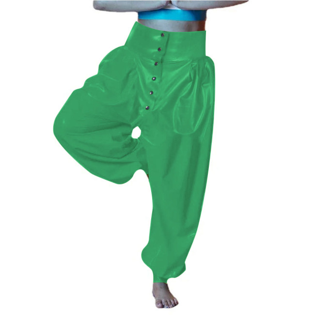 Vinyl PVC Leather Party Bloomers Pants Sissy High Waist Loose Lantern Pants Fashion Button-up Open Crotch Pants Female Trouster