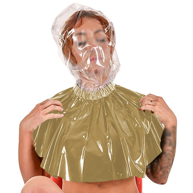 Fetish PVC Leather Hooded Shoulder Cape Elasticity Patchwork Sleeveless Masked Hats Halloween Party Cosplay Costume Accessories