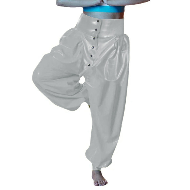 Vinyl PVC Leather Party Bloomers Pants Sissy High Waist Loose Lantern Pants Fashion Button-up Open Crotch Pants Female Trouster