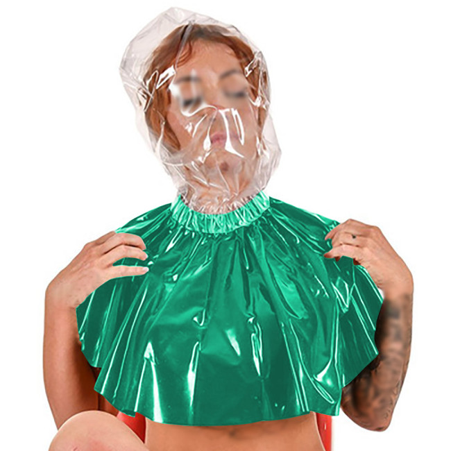 Fetish PVC Leather Hooded Shoulder Cape Elasticity Patchwork Sleeveless Masked Hats Halloween Party Cosplay Costume Accessories