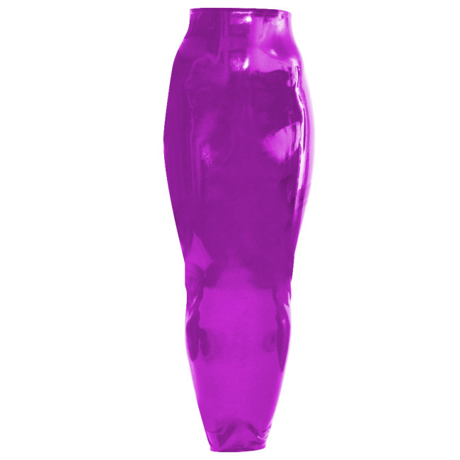 Glossy PU Leather Slim Wrapped Hip Long Skirt Wetlook Soild Color Back Zipper Sexy Skirts Sissy Hobble Skirts High Waist Bottom