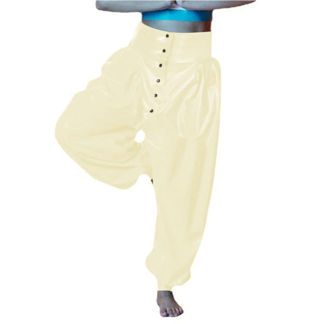 Vinyl PVC Leather Party Bloomers Pants Sissy High Waist Loose Lantern Pants Fashion Button-up Open Crotch Pants Female Trouster