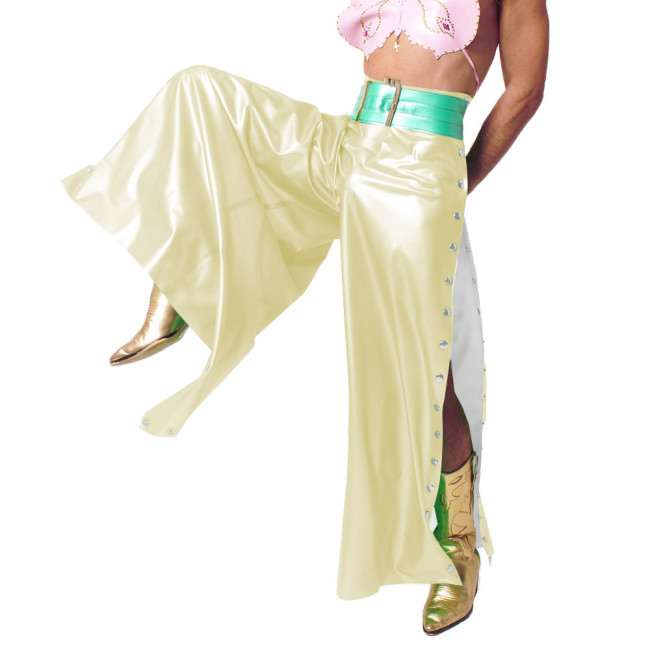 Fashion Vinyl PVC Leather Wide Leg Pants High Waist Oversize Streetwear Side Button Baggy Pants Casual Mens Womens Trousers 7XL