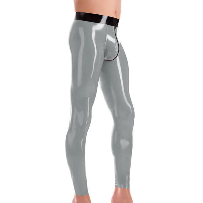 Mens PVC Leather Leggings Wetlook High Waist Club Pants Male Tights Elastic Trousers Zipper Open Crotch Shiny Latex Clubwear