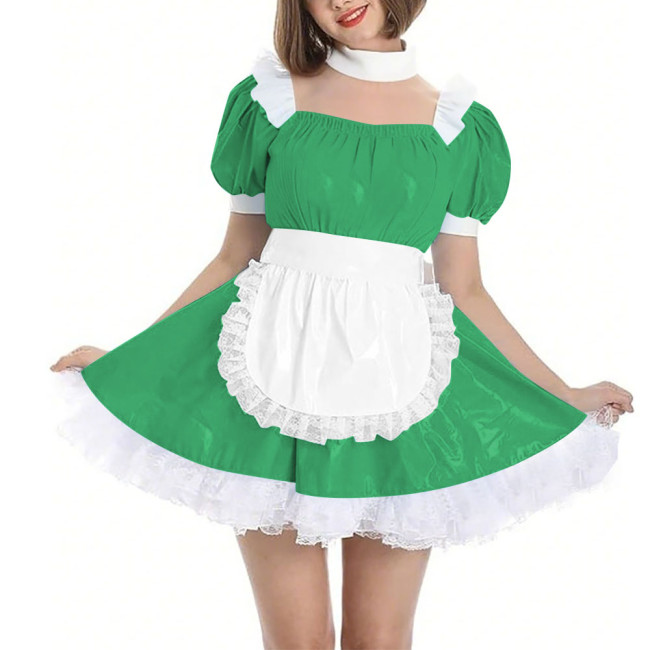 Womens Wetlook Maid Outfit Anime French Apron Lolita Maid Uniforms Cross-dresser Mini Maid Fancy Dress Cosplay Costume for Party