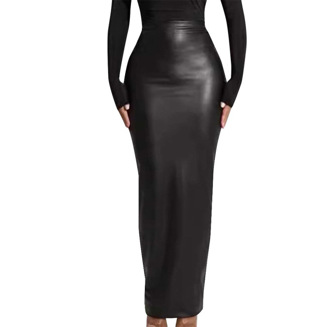 Women Ankle Length PU Skirt Lady Matte Faux Leather High Waist Tight Long Skirts Back Zipper Bodycon Pencil Skirt for Party Club