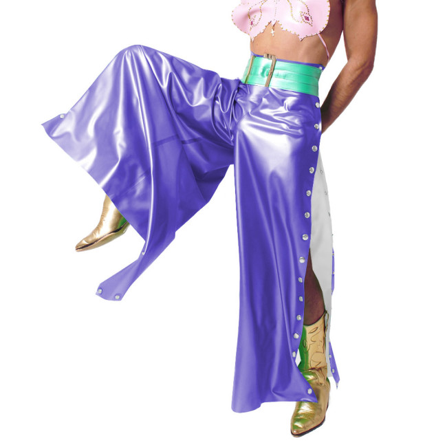 Fashion Vinyl PVC Leather Wide Leg Pants High Waist Oversize Streetwear Side Button Baggy Pants Casual Mens Womens Trousers 7XL