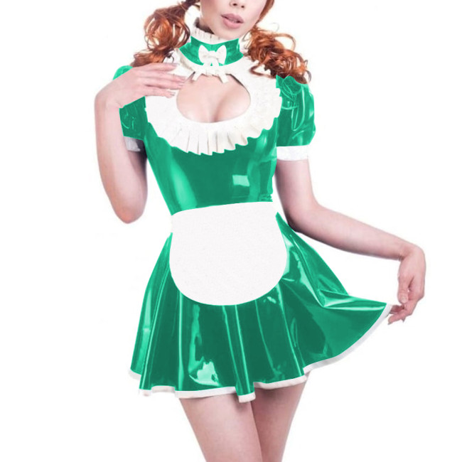 Sissy Role Play Maid Outfits Sexy Hollow A-line Swing Mini Dress with Apron Cross-dressering Cosplay Pleated Maid Dress Sets 7XL