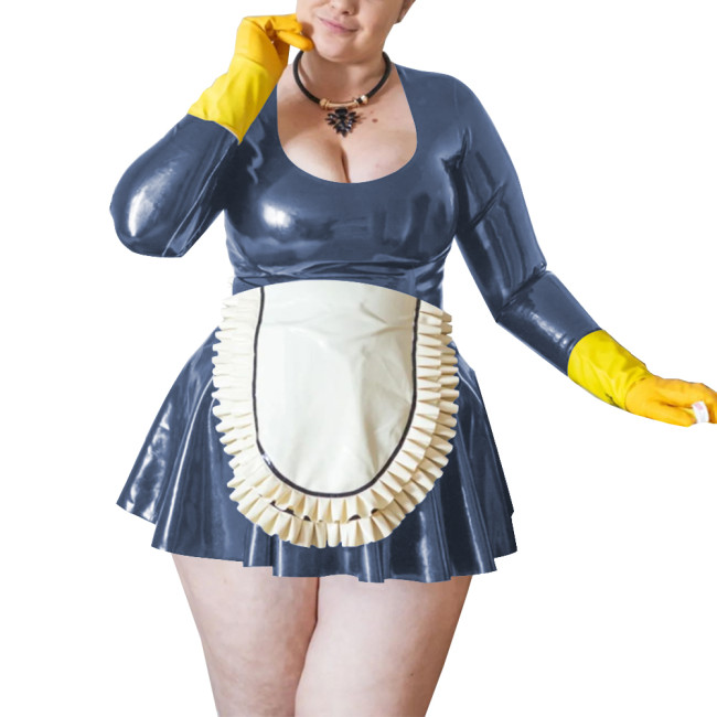 Maid Cosplay Sexy Costumes Wetlook Women Long Sleeve Fetish Slim Fit Mini Dress Sissy Role Play Maid Outfit Clubwear