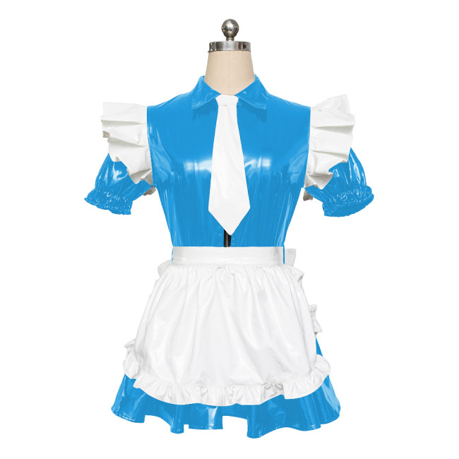 Maid PVC Leather Short Sleeve Slim Fit Pleated Mini Dress Adult Sex Costume for Role Play Cosplay Sissy Mens Maid Sets