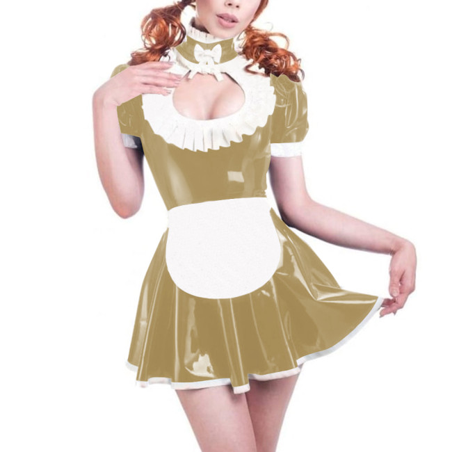Sissy Role Play Maid Outfits Sexy Hollow A-line Swing Mini Dress with Apron Cross-dressering Cosplay Pleated Maid Dress Sets 7XL
