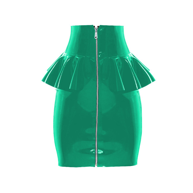Office Ladies Bodycon Skirts with Pleat Wetlook High Waisted Tight Mini Club Skirts Womens Clothing Zipper Sheath Pencil Skirts