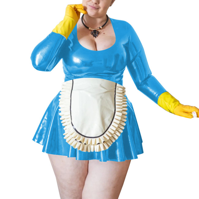 Maid Cosplay Sexy Costumes Wetlook Women Long Sleeve Fetish Slim Fit Mini Dress Sissy Role Play Maid Outfit Clubwear