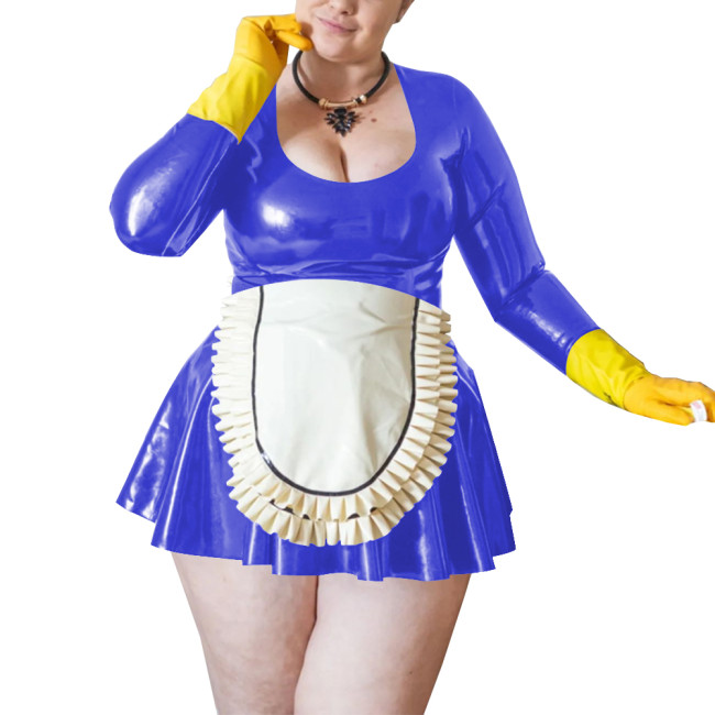 Maid Cosplay Sexy Costumes Wetlook Women Long Sleeve Fetish Slim Fit Mini Dress Sissy Role Play Maid Outfit Clubwear