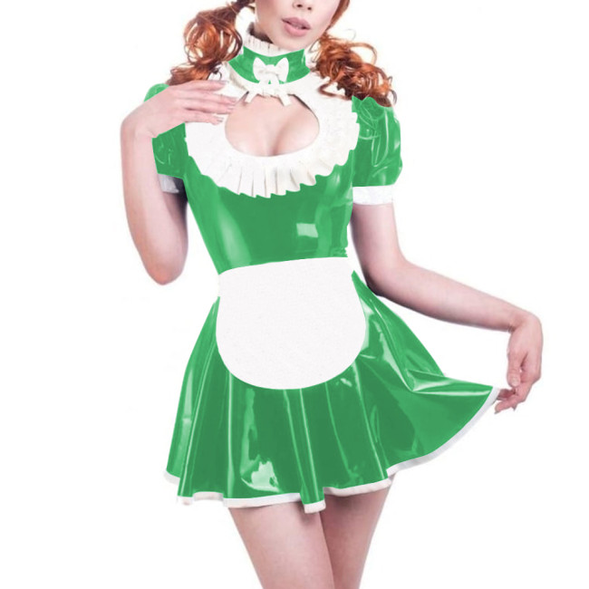 Sissy Role Play Maid Outfits Sexy Hollow A-line Swing Mini Dress with Apron Cross-dressering Cosplay Pleated Maid Dress Sets 7XL