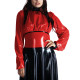 Turtleneck PVC Leather Patchwork Shirts for Women Clothes Long Sleeves Bodycon Back Zipper Slim Fit T-Shirts Office Ladies Tops