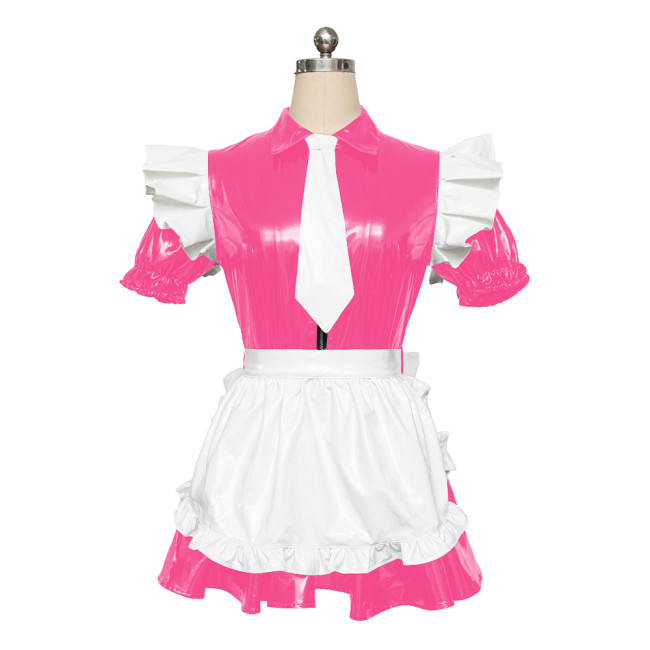 Maid PVC Leather Short Sleeve Slim Fit Pleated Mini Dress Adult Sex Costume for Role Play Cosplay Sissy Mens Maid Sets