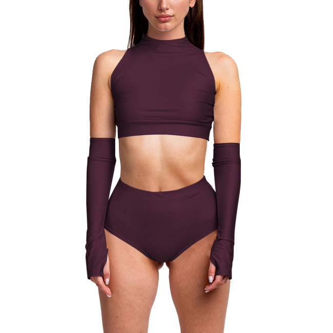 Summer 3 Piece Set Women Sexy Club Sleeveless Bodycon Crop Top PU Leather Low Waist Sexy Panties Stage Apparel Exotic Sets 7XL