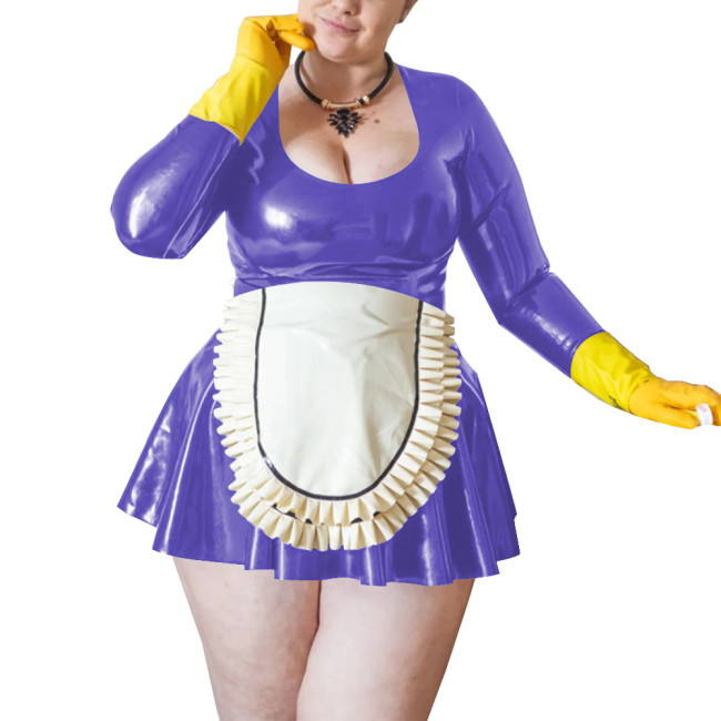 Maid Cosplay Sexy Costumes Wetlook Women Long Sleeve Fetish Slim Fit Mini Dress Sissy Role Play Maid Outfit Clubwear