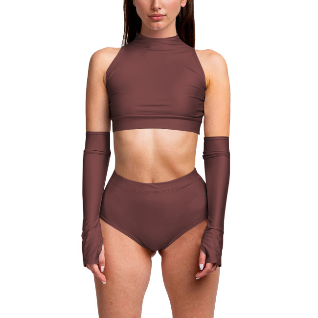 Summer 3 Piece Set Women Sexy Club Sleeveless Bodycon Crop Top PU Leather Low Waist Sexy Panties Stage Apparel Exotic Sets 7XL