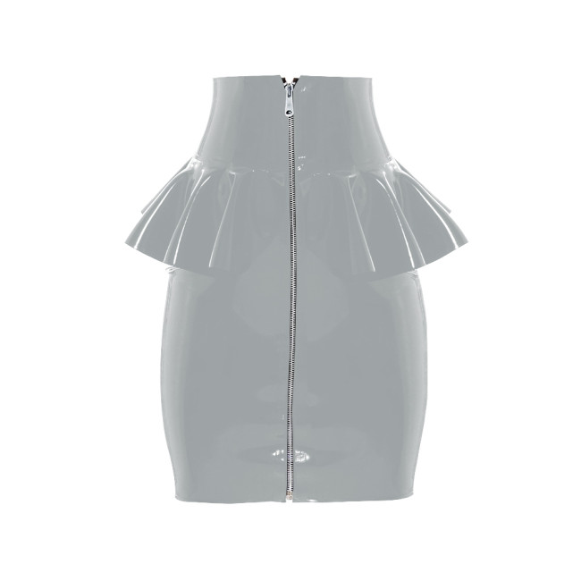 Office Ladies Bodycon Skirts with Pleat Wetlook High Waisted Tight Mini Club Skirts Womens Clothing Zipper Sheath Pencil Skirts