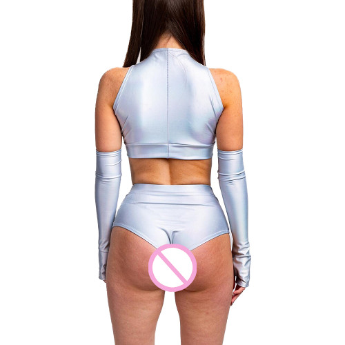 Summer 3 Piece Set Women Sexy Club Sleeveless Bodycon Crop Top PU Leather Low Waist Sexy Panties Stage Apparel Exotic Sets 7XL