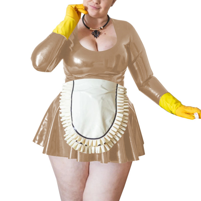 Maid Cosplay Sexy Costumes Wetlook Women Long Sleeve Fetish Slim Fit Mini Dress Sissy Role Play Maid Outfit Clubwear