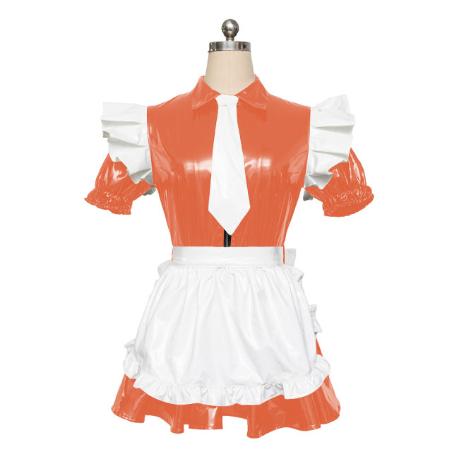 Maid PVC Leather Short Sleeve Slim Fit Pleated Mini Dress Adult Sex Costume for Role Play Cosplay Sissy Mens Maid Sets