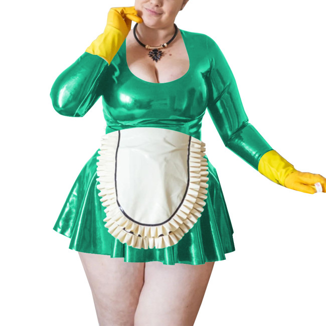 Maid Cosplay Sexy Costumes Wetlook Women Long Sleeve Fetish Slim Fit Mini Dress Sissy Role Play Maid Outfit Clubwear