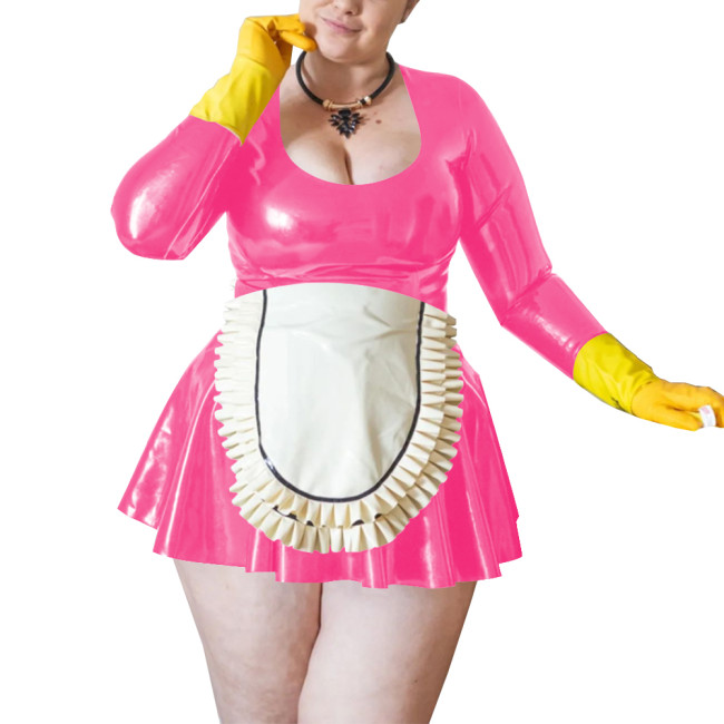 Maid Cosplay Sexy Costumes Wetlook Women Long Sleeve Fetish Slim Fit Mini Dress Sissy Role Play Maid Outfit Clubwear