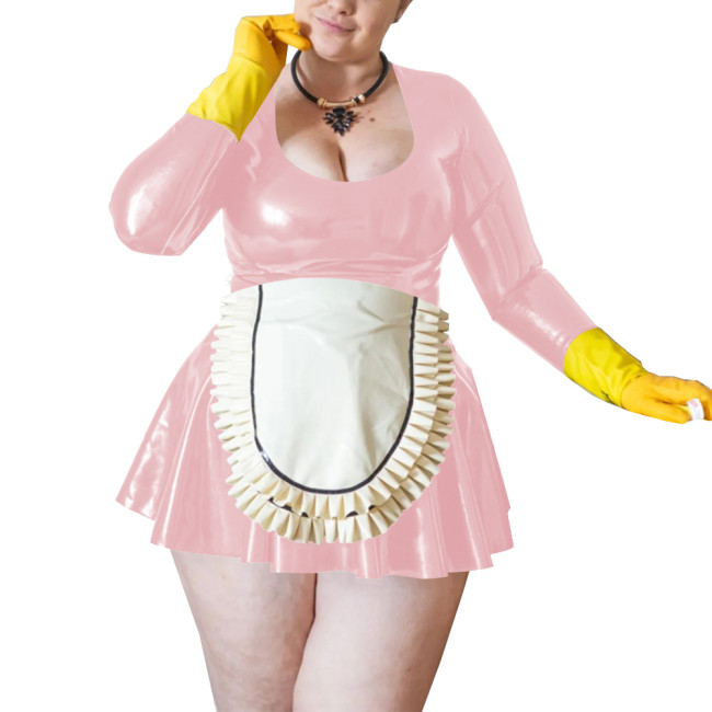 Maid Cosplay Sexy Costumes Wetlook Women Long Sleeve Fetish Slim Fit Mini Dress Sissy Role Play Maid Outfit Clubwear