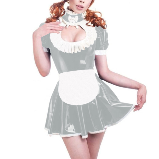 Sissy Role Play Maid Outfits Sexy Hollow A-line Swing Mini Dress with Apron Cross-dressering Cosplay Pleated Maid Dress Sets 7XL