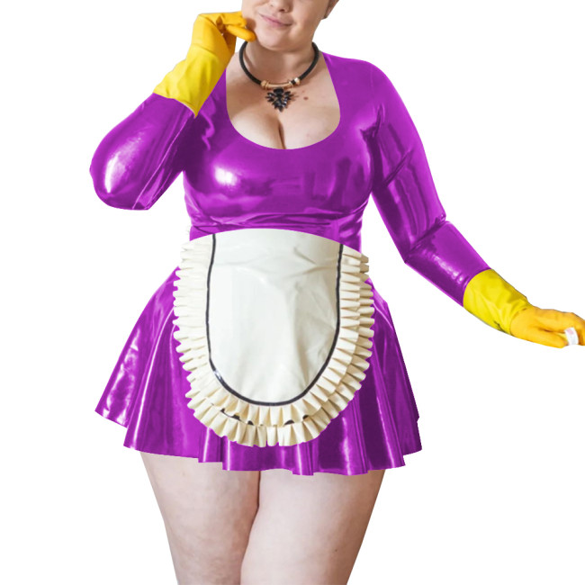 Maid Cosplay Sexy Costumes Wetlook Women Long Sleeve Fetish Slim Fit Mini Dress Sissy Role Play Maid Outfit Clubwear