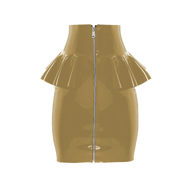 Office Ladies Bodycon Skirts with Pleat Wetlook High Waisted Tight Mini Club Skirts Womens Clothing Zipper Sheath Pencil Skirts