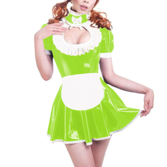 Sissy Role Play Maid Outfits Sexy Hollow A-line Swing Mini Dress with Apron Cross-dressering Cosplay Pleated Maid Dress Sets 7XL