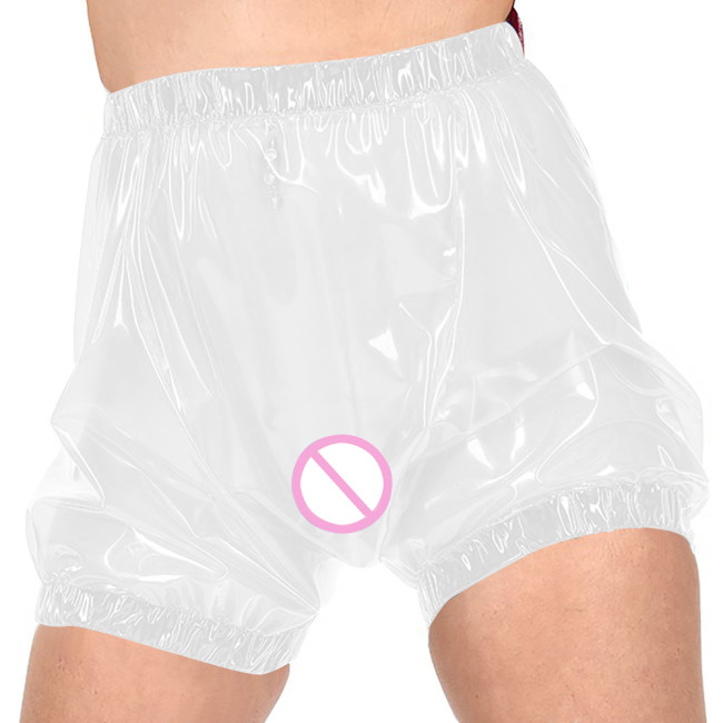 Sexy Plastic Short Pants for  Adult Vinyl Clear PVC Stretch Pants Exotic Lingerie Underwear Fetish Transparent Diapers Shortsrts