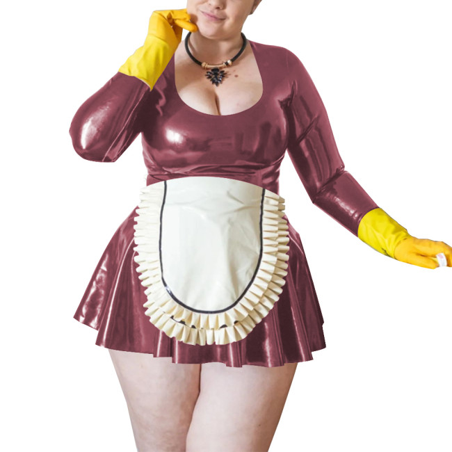 Maid Cosplay Sexy Costumes Wetlook Women Long Sleeve Fetish Slim Fit Mini Dress Sissy Role Play Maid Outfit Clubwear