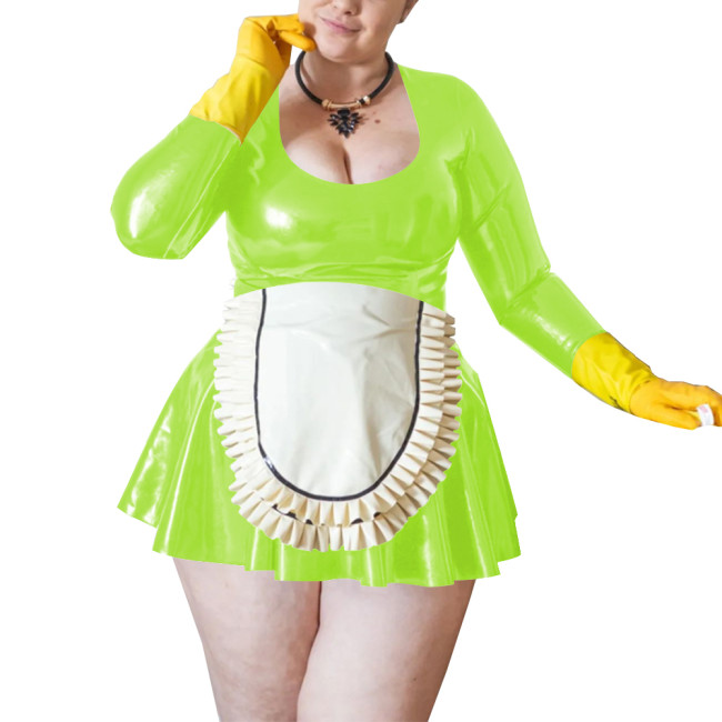 Maid Cosplay Sexy Costumes Wetlook Women Long Sleeve Fetish Slim Fit Mini Dress Sissy Role Play Maid Outfit Clubwear