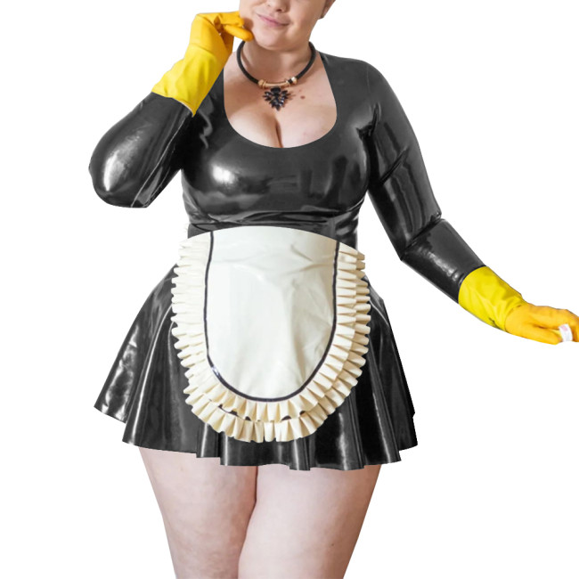 Maid Cosplay Sexy Costumes Wetlook Women Long Sleeve Fetish Slim Fit Mini Dress Sissy Role Play Maid Outfit Clubwear