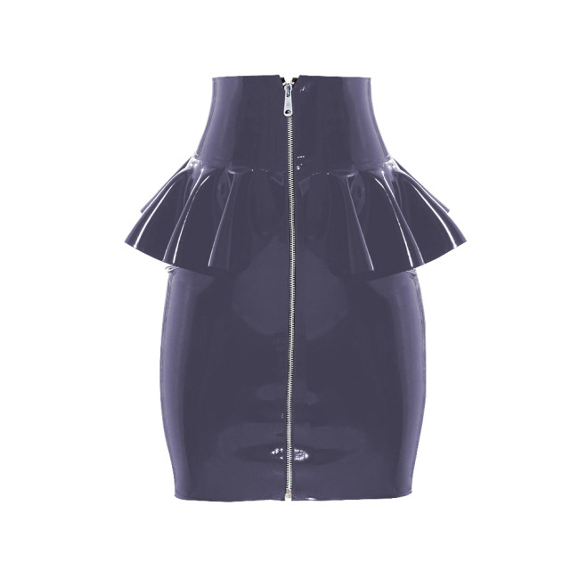 Office Ladies Bodycon Skirts with Pleat Wetlook High Waisted Tight Mini Club Skirts Womens Clothing Zipper Sheath Pencil Skirts