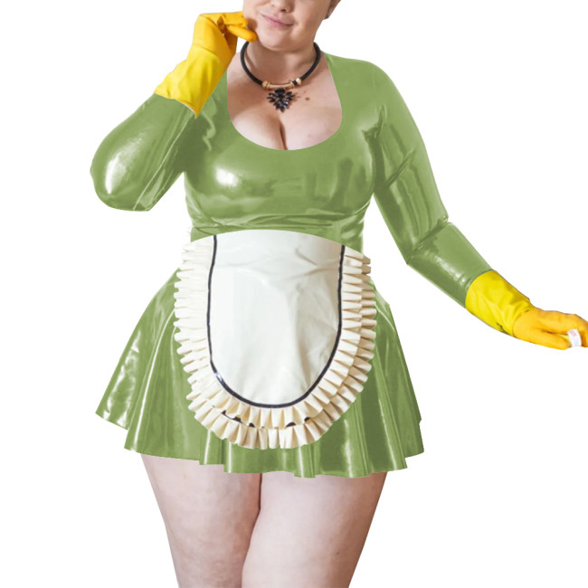 Maid Cosplay Sexy Costumes Wetlook Women Long Sleeve Fetish Slim Fit Mini Dress Sissy Role Play Maid Outfit Clubwear
