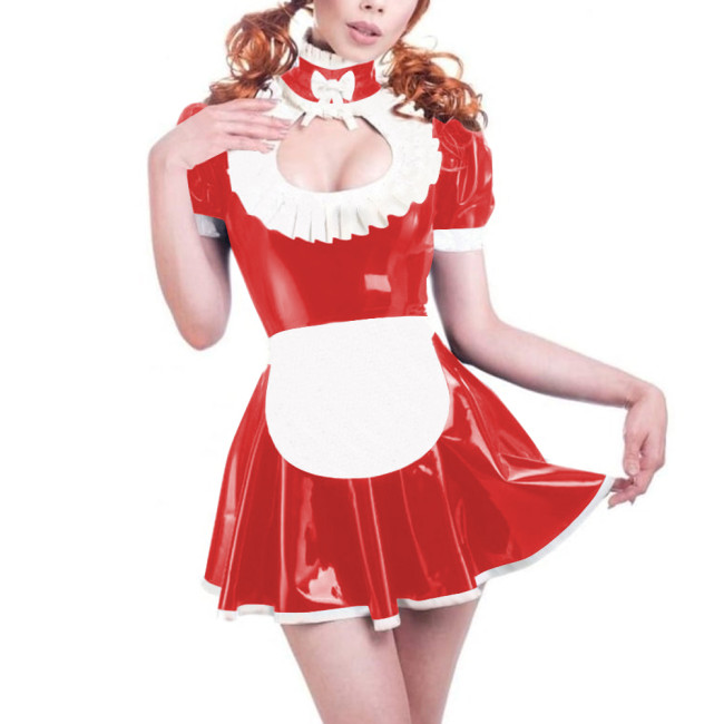 Sissy Role Play Maid Outfits Sexy Hollow A-line Swing Mini Dress with Apron Cross-dressering Cosplay Pleated Maid Dress Sets 7XL