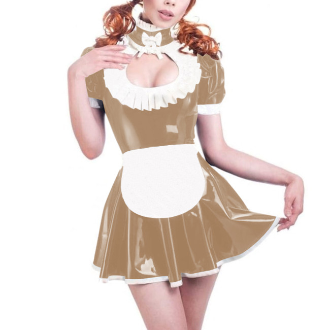 Sissy Role Play Maid Outfits Sexy Hollow A-line Swing Mini Dress with Apron Cross-dressering Cosplay Pleated Maid Dress Sets 7XL